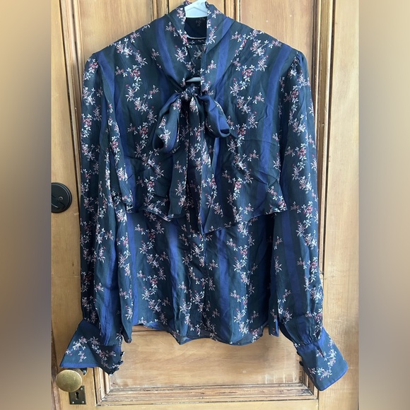 Ulla Johnson Tops - Rodebjer Floral Navy silk Blouse size small